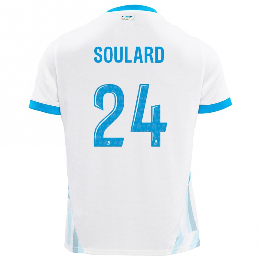 Enfant Football Maillot Amandine Soulard #24 Blanc Bleu Ciel Tenues Domicile 2024/25