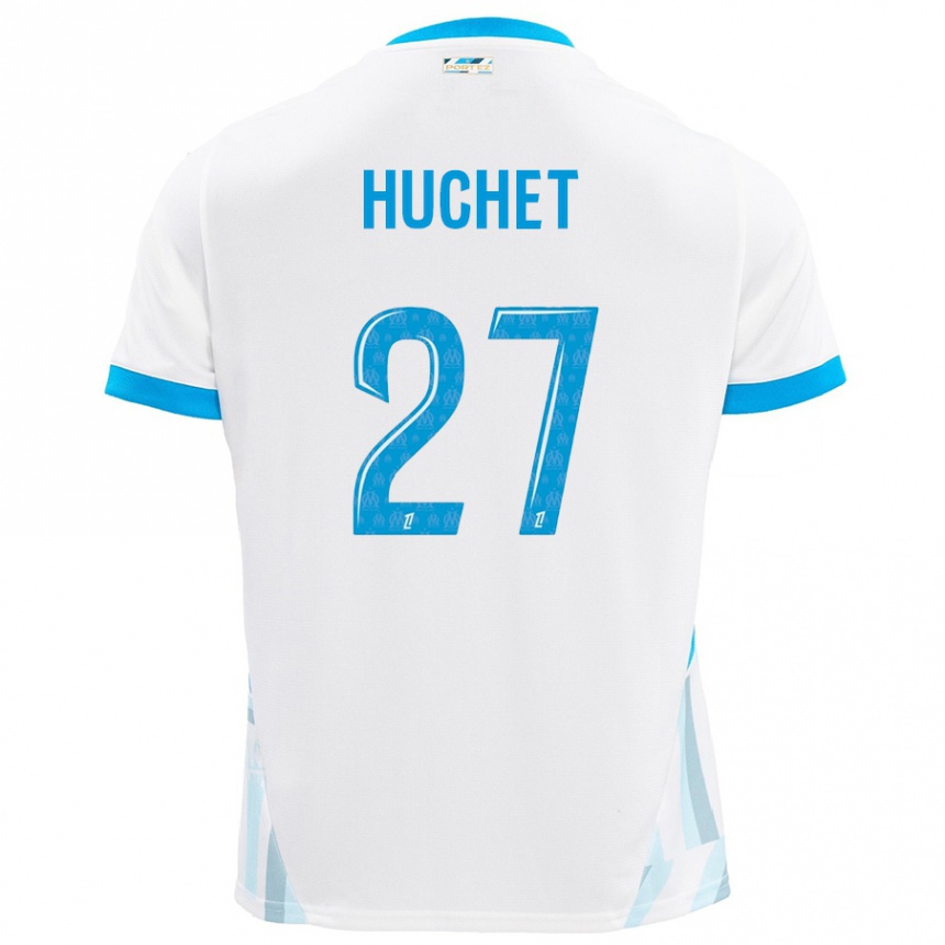 Enfant Football Maillot Sarah Huchet #27 Blanc Bleu Ciel Tenues Domicile 2024/25