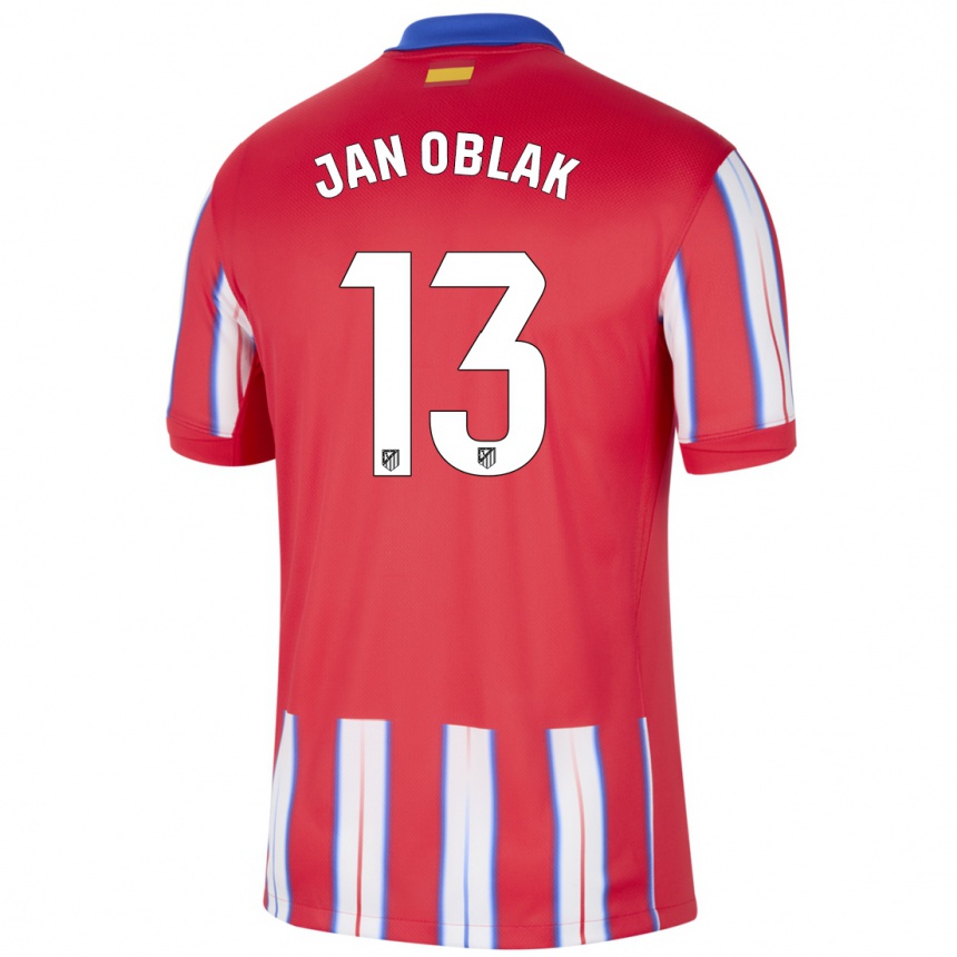 Enfant Football Maillot Jan Oblak #13 Rouge Blanc Bleu Tenues Domicile 2024/25