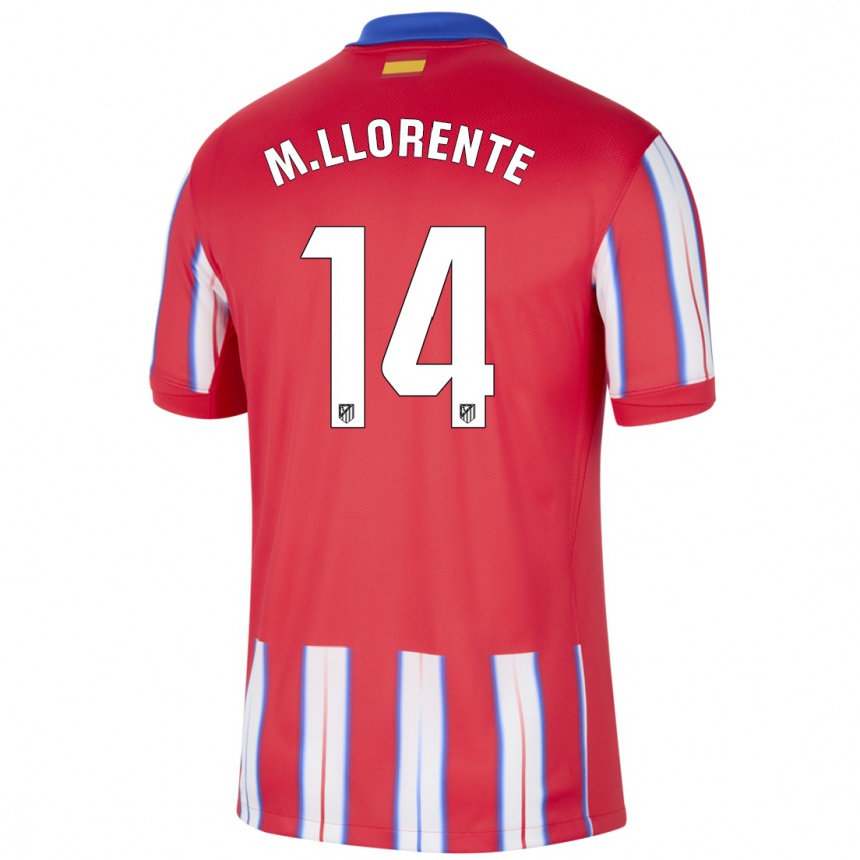 Enfant Football Maillot Marcos Llorente #14 Rouge Blanc Bleu Tenues Domicile 2024/25