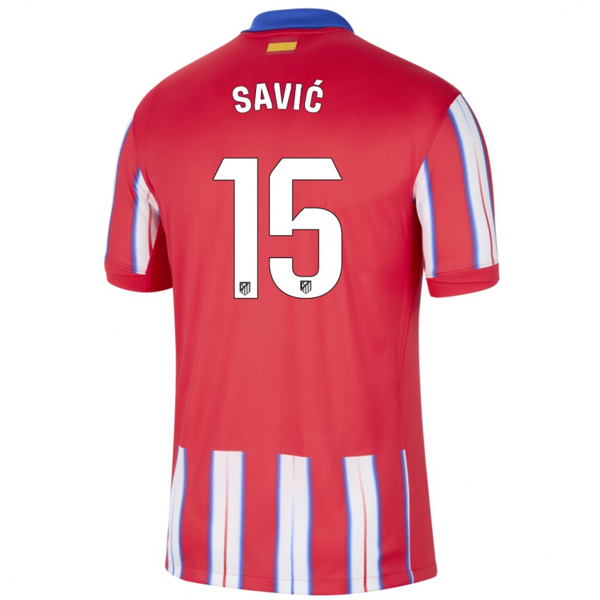 Enfant Football Maillot Stefan Savic #15 Rouge Blanc Bleu Tenues Domicile 2024/25