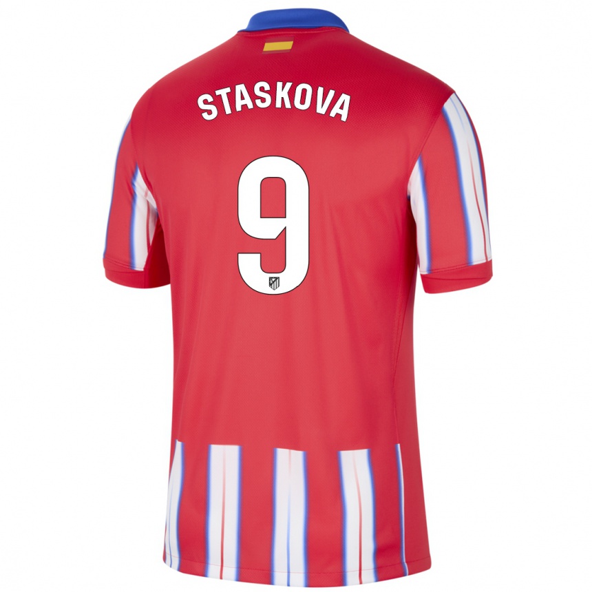 Enfant Football Maillot Andrea Staskova #9 Rouge Blanc Bleu Tenues Domicile 2024/25