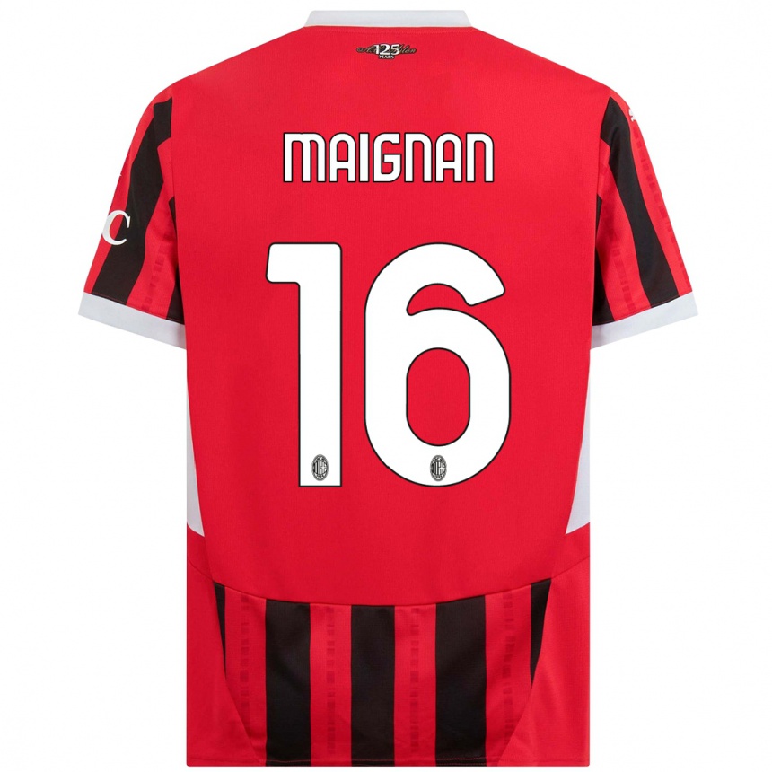 Enfant Football Maillot Mike Maignan #16 Rouge Noir Tenues Domicile 2024/25