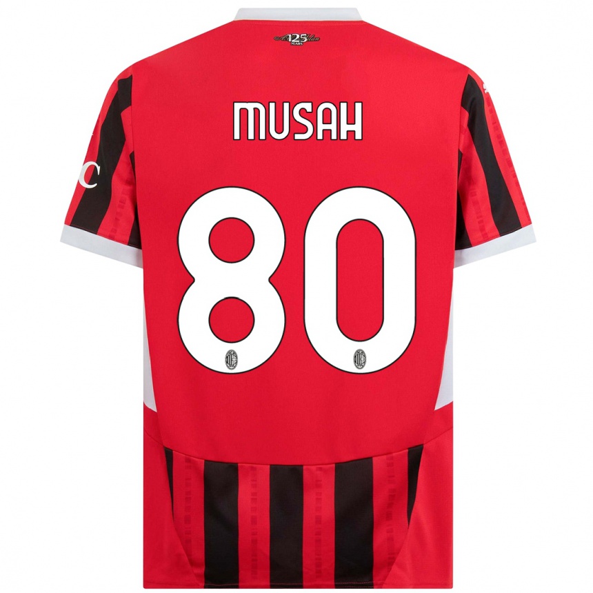 Enfant Football Maillot Yunus Musah #80 Rouge Noir Tenues Domicile 2024/25