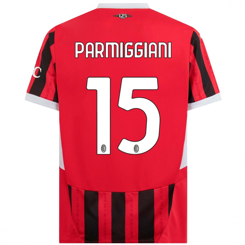 Enfant Football Maillot Pietro Parmiggiani #15 Rouge Noir Tenues Domicile 2024/25