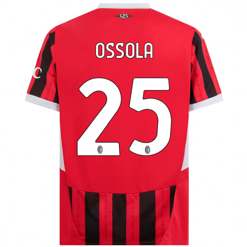 Enfant Football Maillot Lorenzo Ossola #25 Rouge Noir Tenues Domicile 2024/25