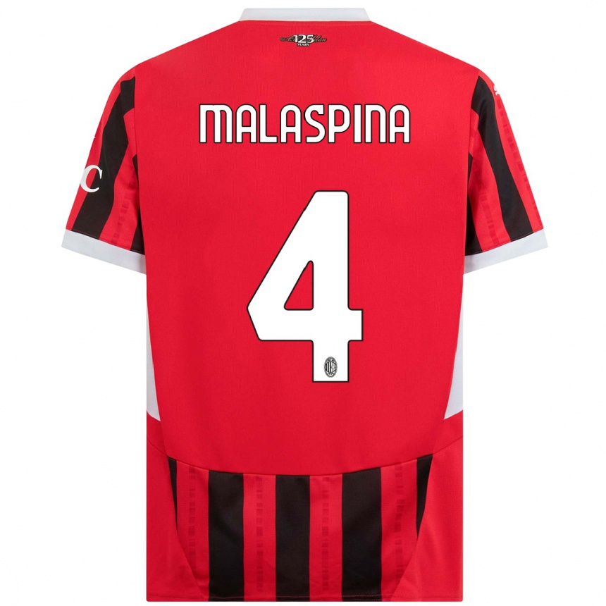 Enfant Football Maillot Mattia Malaspina #4 Rouge Noir Tenues Domicile 2024/25