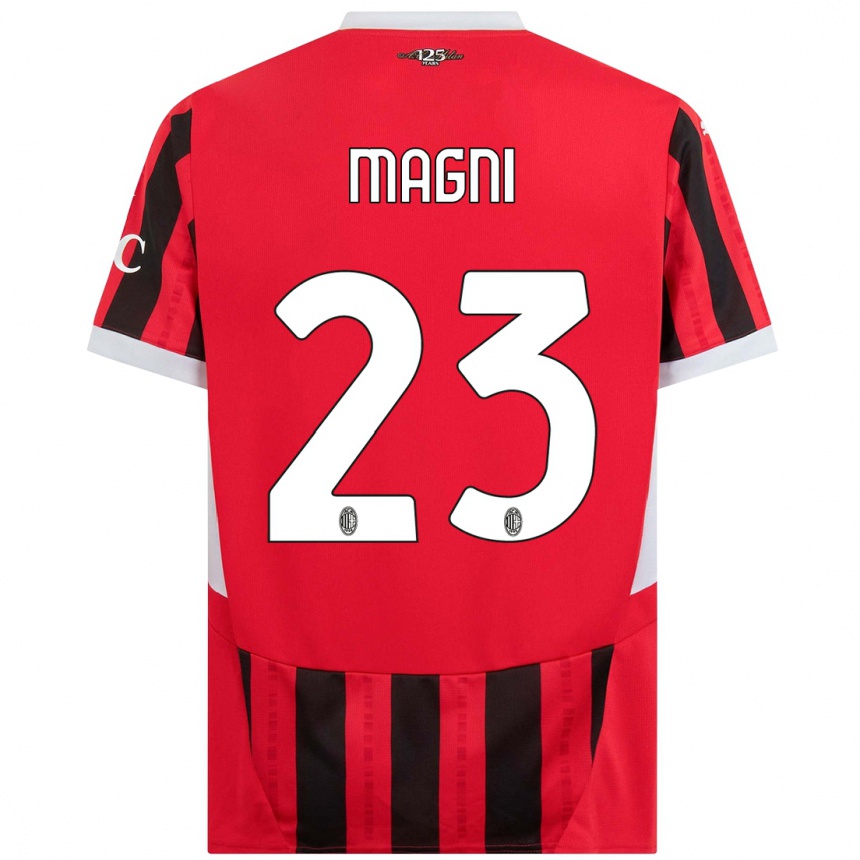 Enfant Football Maillot Vittorio Magni #23 Rouge Noir Tenues Domicile 2024/25