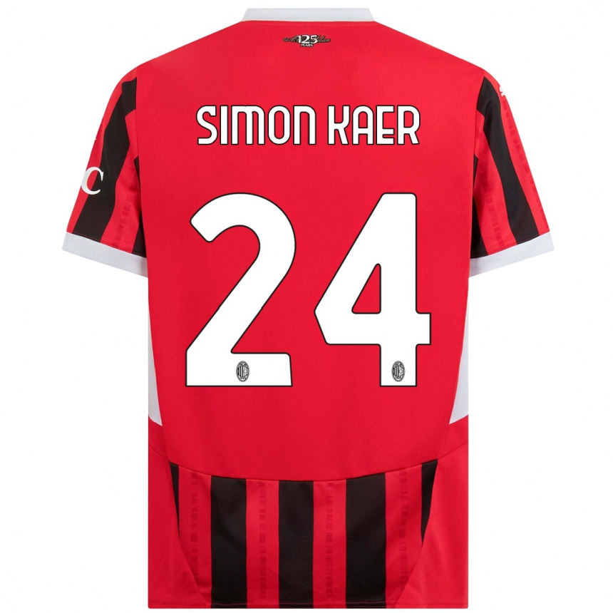 Enfant Football Maillot Simon Kaer #24 Rouge Noir Tenues Domicile 2024/25