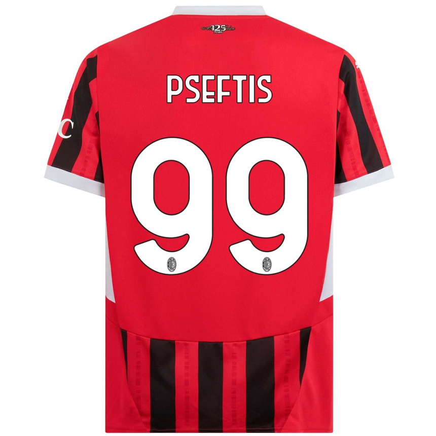 Enfant Football Maillot Fotios Pseftis #99 Rouge Noir Tenues Domicile 2024/25