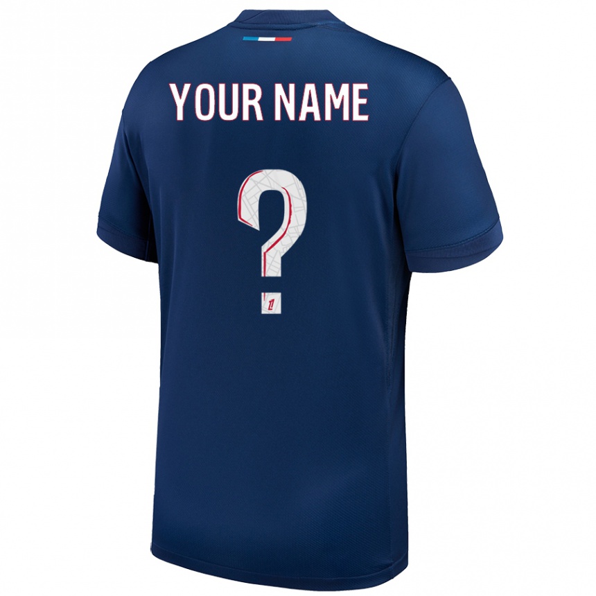 Enfant Football Maillot Votre Nom #0 Bleu Marine Blanc Tenues Domicile 2024/25