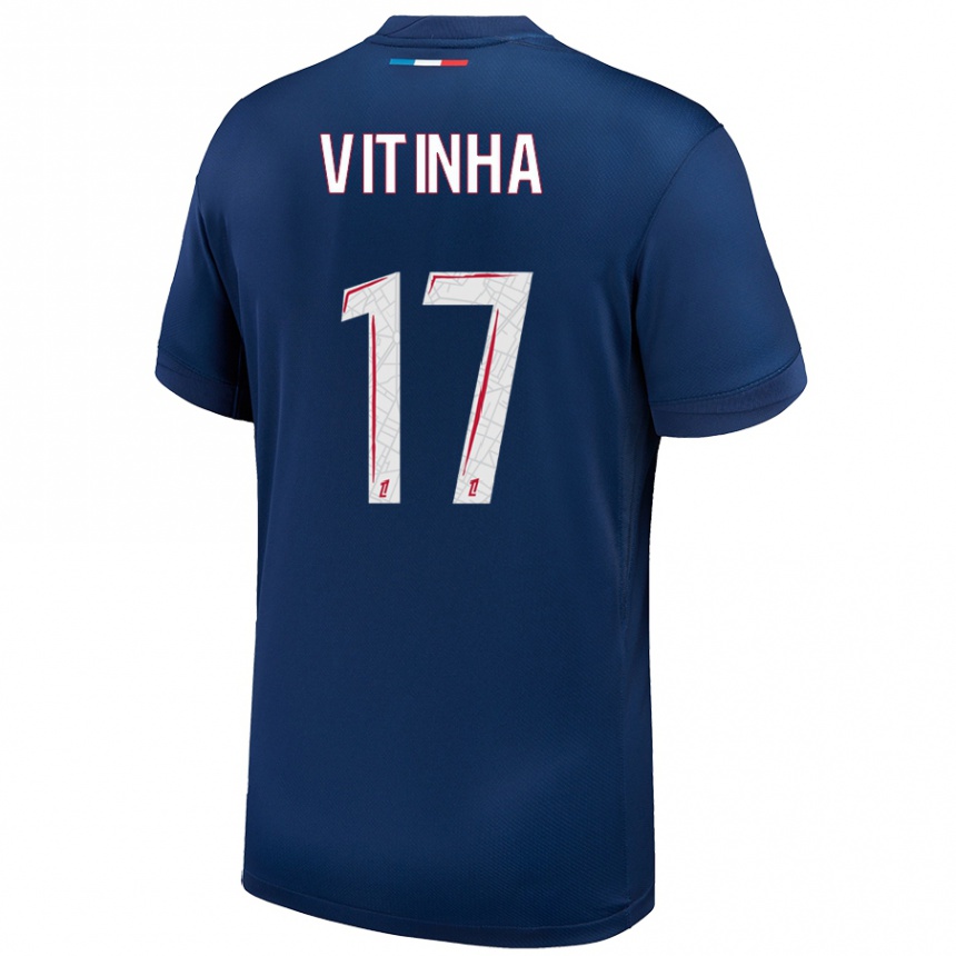 Enfant Football Maillot Vitinha #17 Bleu Marine Blanc Tenues Domicile 2024/25