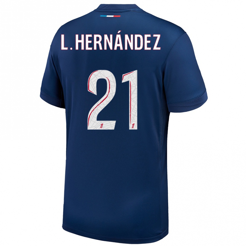 Enfant Football Maillot Lucas Hernandez #21 Bleu Marine Blanc Tenues Domicile 2024/25