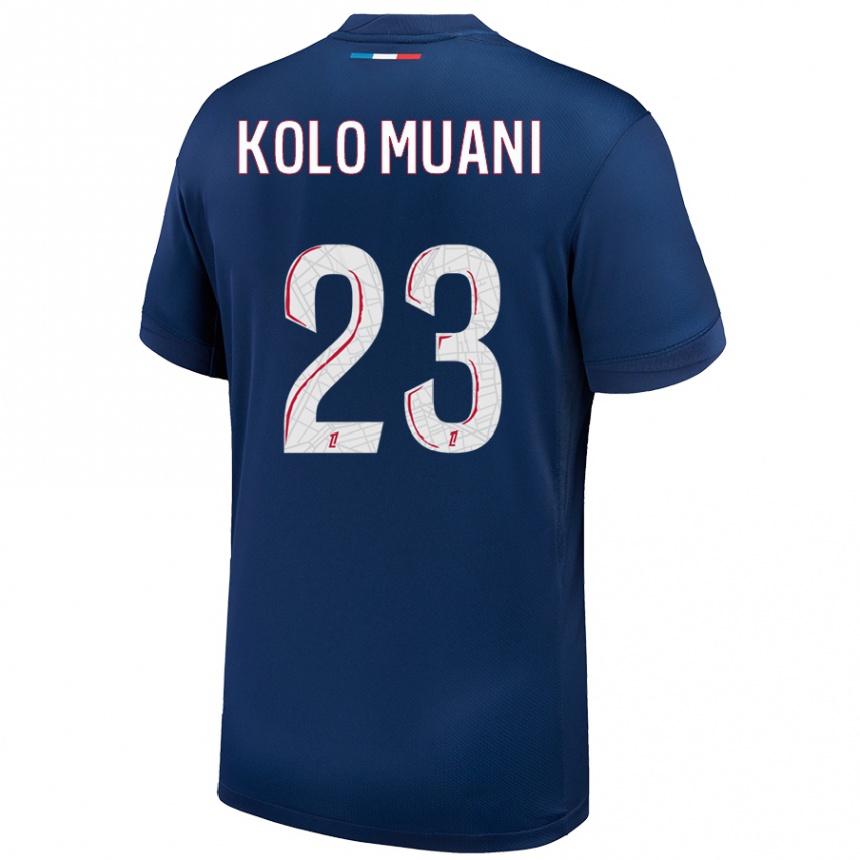 Enfant Football Maillot Randal Kolo Muani #23 Bleu Marine Blanc Tenues Domicile 2024/25