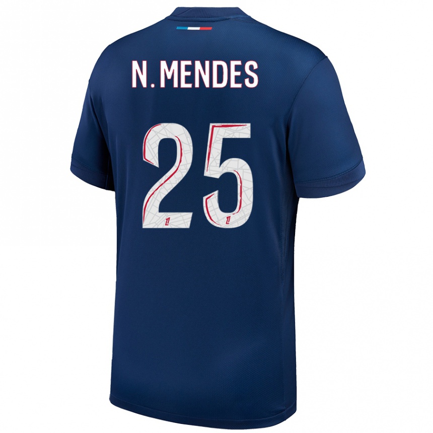 Enfant Football Maillot Nuno Mendes #25 Bleu Marine Blanc Tenues Domicile 2024/25