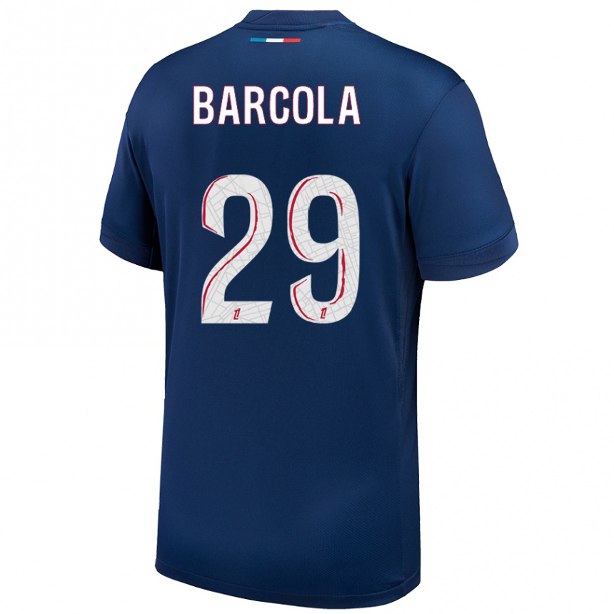 Enfant Football Maillot Bradley Barcola #29 Bleu Marine Blanc Tenues Domicile 2024/25