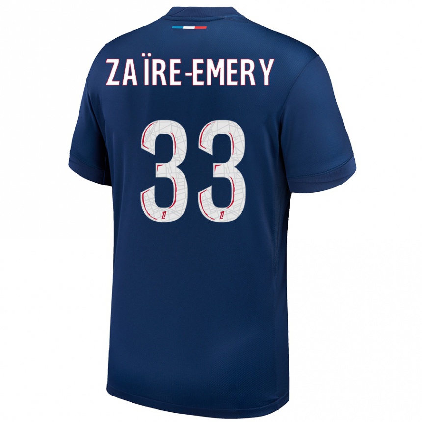 Enfant Football Maillot Warren Zaire Emery #33 Bleu Marine Blanc Tenues Domicile 2024/25