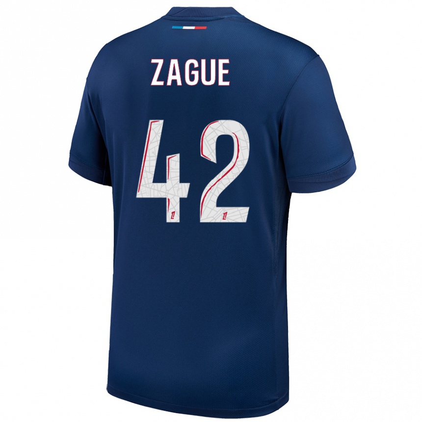 Enfant Football Maillot Yoram Zague #42 Bleu Marine Blanc Tenues Domicile 2024/25