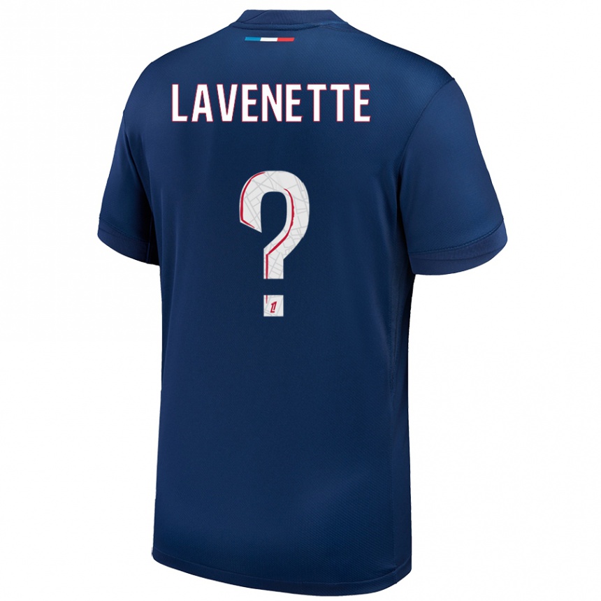 Enfant Football Maillot Mathias Lavenette #0 Bleu Marine Blanc Tenues Domicile 2024/25