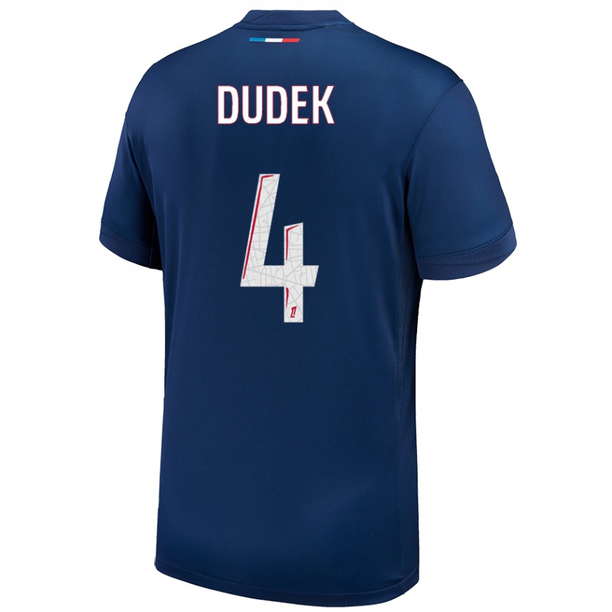 Enfant Football Maillot Paulina Dudek #4 Bleu Marine Blanc Tenues Domicile 2024/25