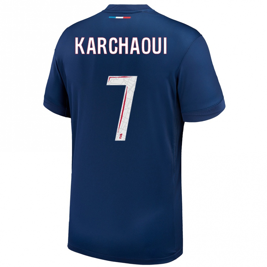 Enfant Football Maillot Sakina Karchaoui #7 Bleu Marine Blanc Tenues Domicile 2024/25