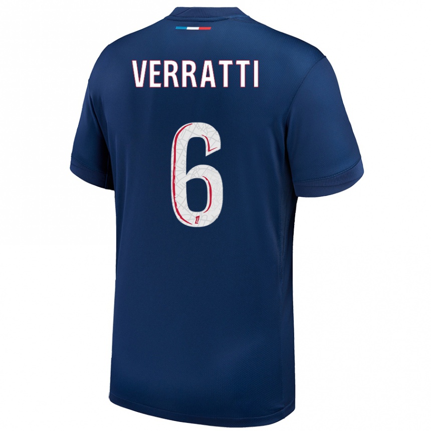 Enfant Football Maillot Marco Verratti #6 Bleu Marine Blanc Tenues Domicile 2024/25