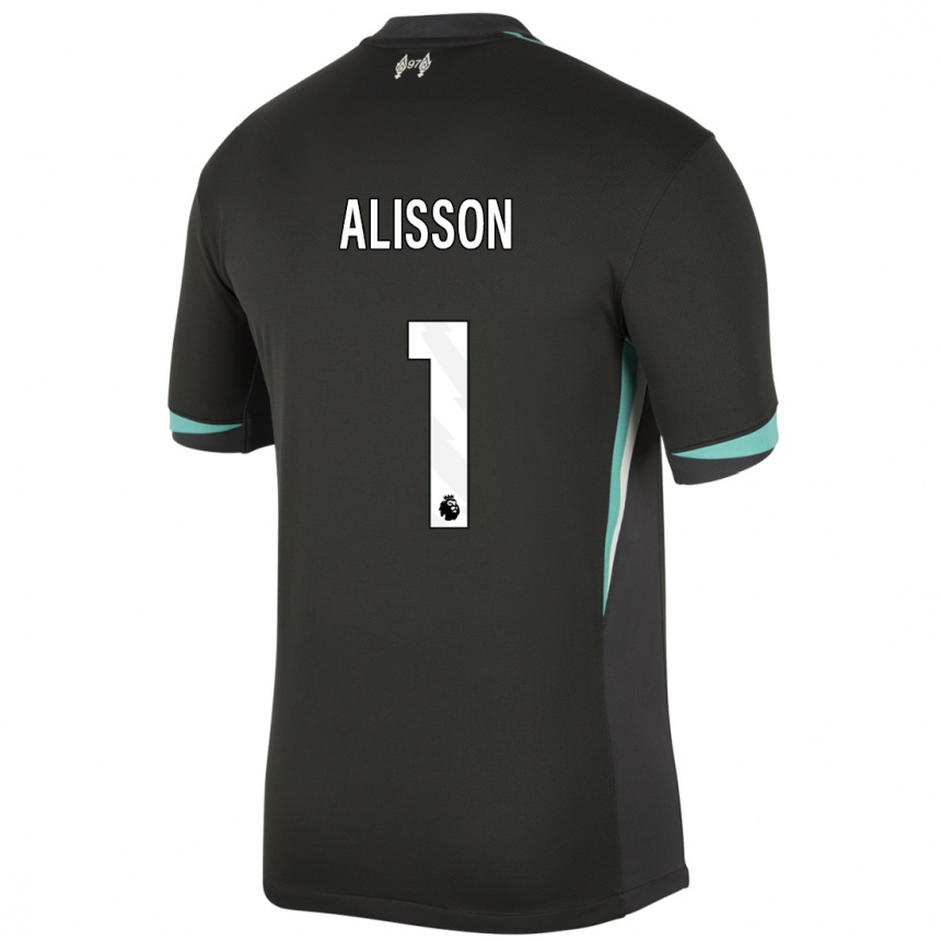 Enfant Football Maillot Alisson #1 Noir Anthracite Blanc Tenues Extérieur 2024/25