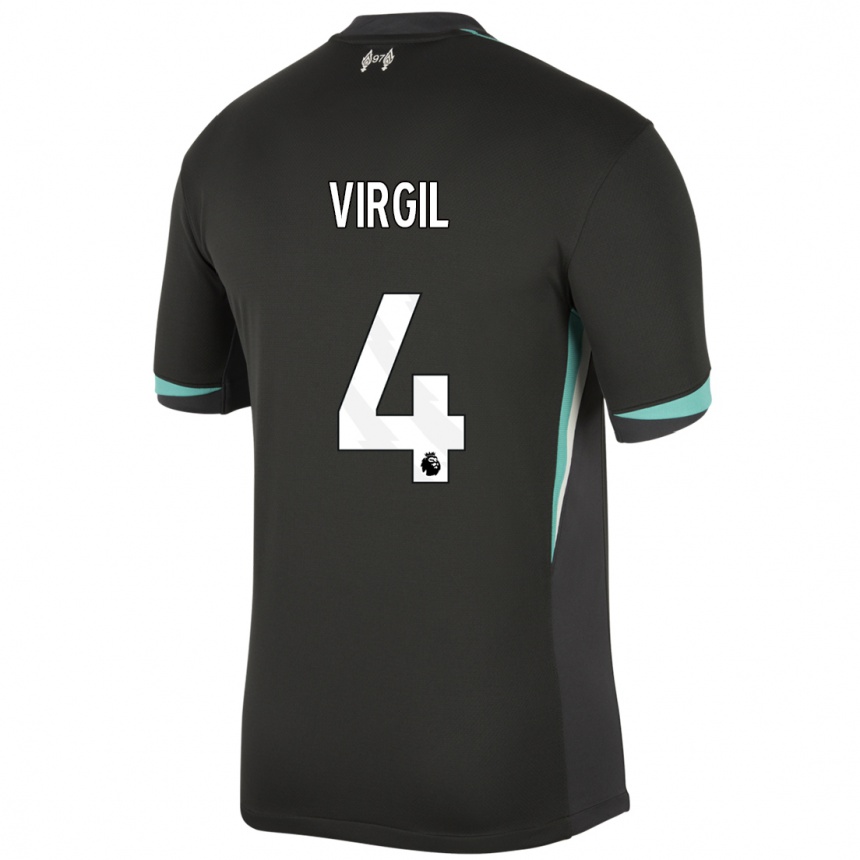 Enfant Football Maillot Virgil Van Dijk #4 Noir Anthracite Blanc Tenues Extérieur 2024/25