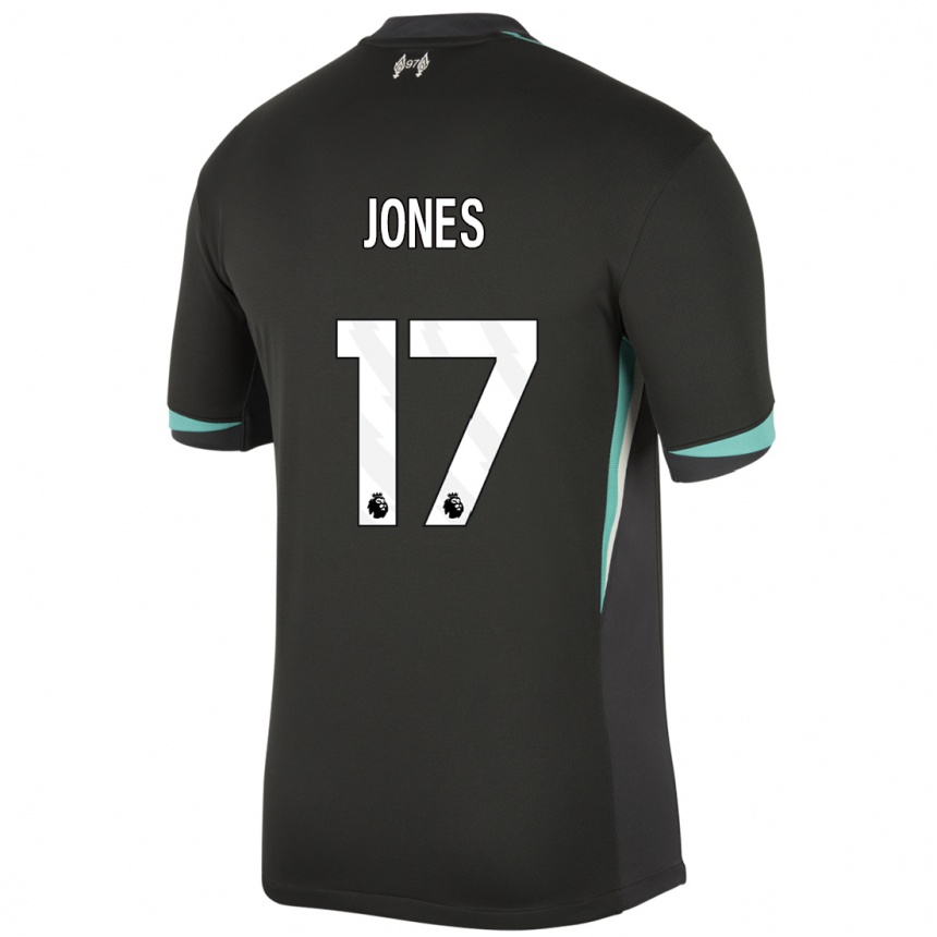 Enfant Football Maillot Curtis Jones #17 Noir Anthracite Blanc Tenues Extérieur 2024/25