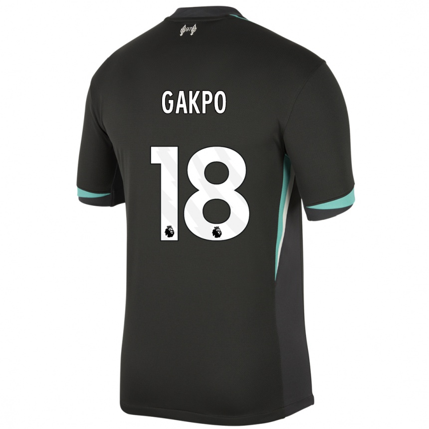 Enfant Football Maillot Cody Gakpo #18 Noir Anthracite Blanc Tenues Extérieur 2024/25