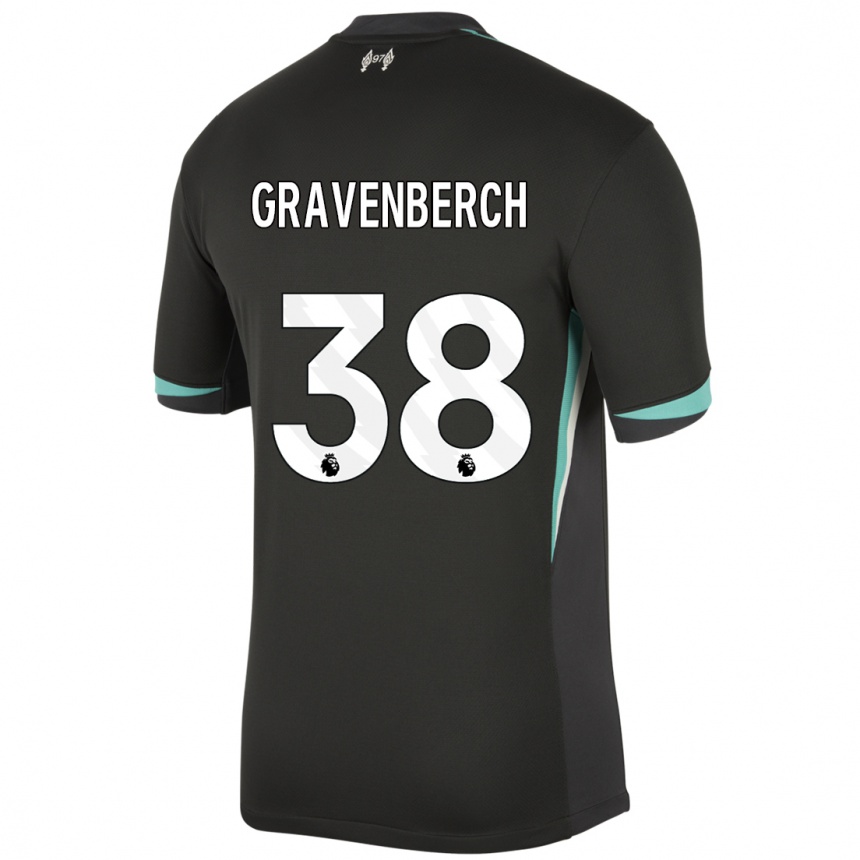 Enfant Football Maillot Ryan Gravenberch #38 Noir Anthracite Blanc Tenues Extérieur 2024/25