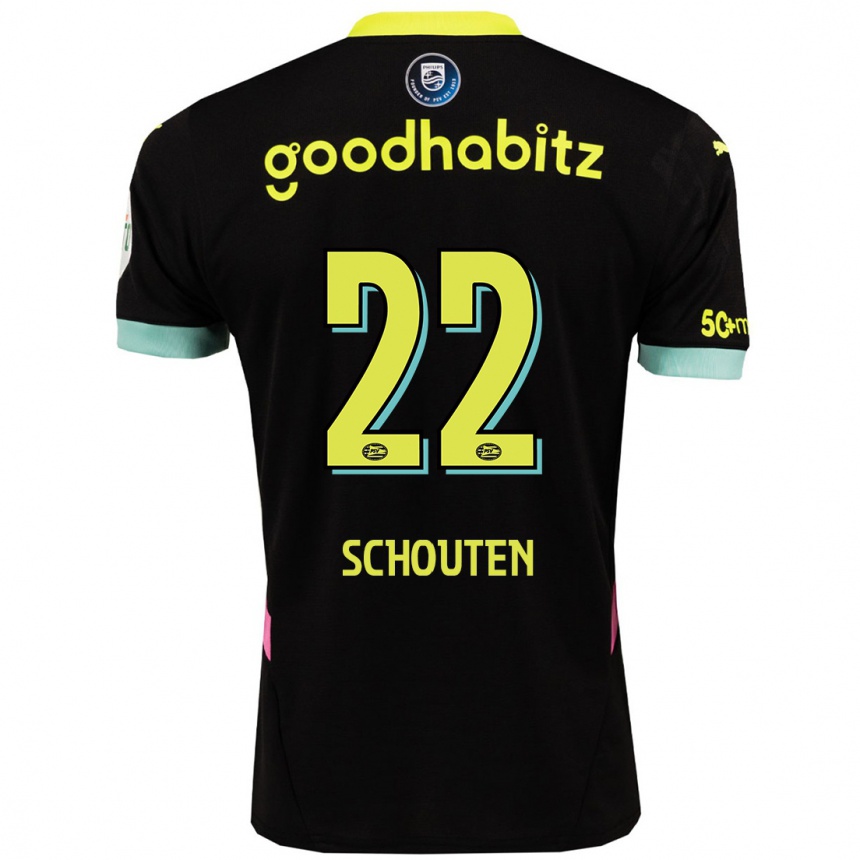 Enfant Football Maillot Jerdy Schouten #22 Noir Jaune Tenues Extérieur 2024/25