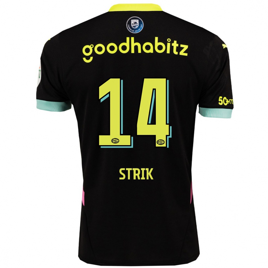 Enfant Football Maillot Laura Strik #14 Noir Jaune Tenues Extérieur 2024/25