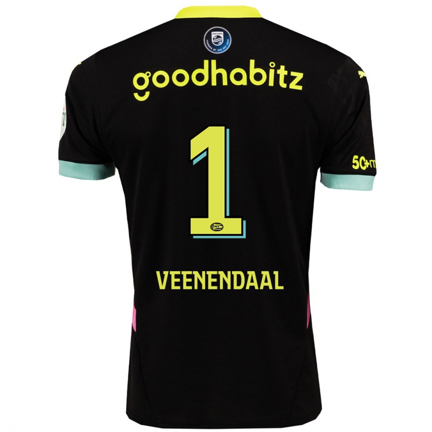 Enfant Football Maillot Sari Van Veenendaal #1 Noir Jaune Tenues Extérieur 2024/25