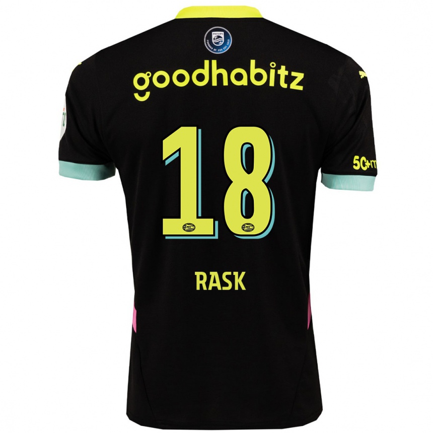 Enfant Football Maillot Caroline Rask #18 Noir Jaune Tenues Extérieur 2024/25