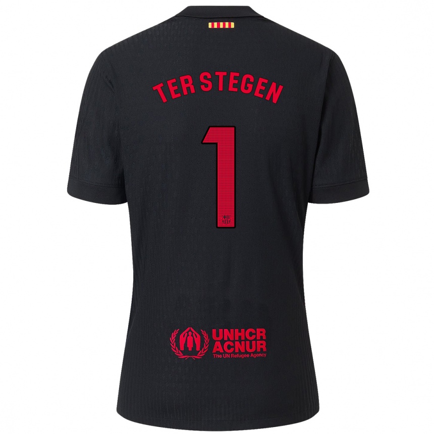 Enfant Football Maillot Marc-Andre Ter Stegen #1 Noir Rouge Tenues Extérieur 2024/25