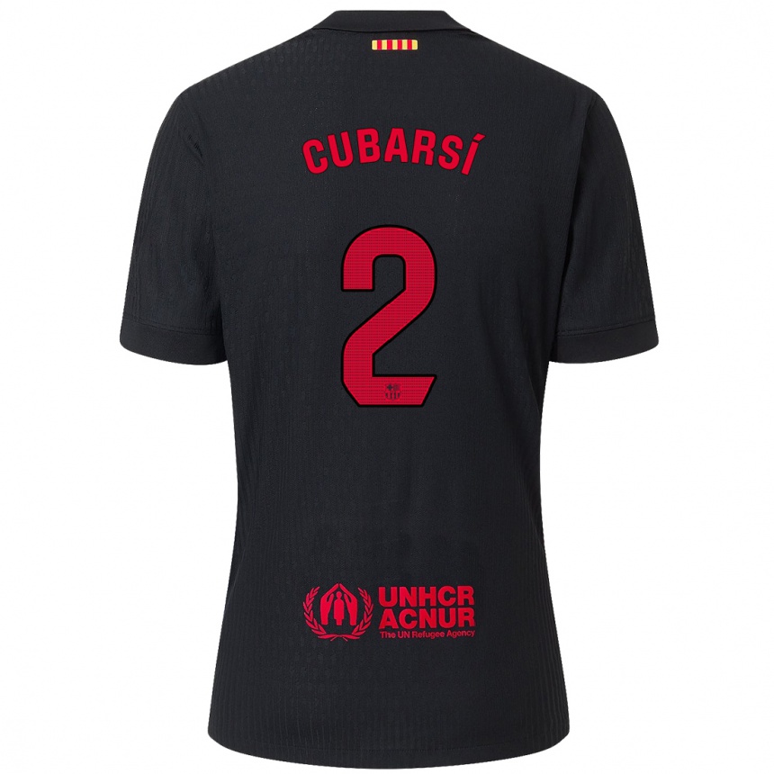 Enfant Football Maillot Pau Cubarsí #2 Noir Rouge Tenues Extérieur 2024/25