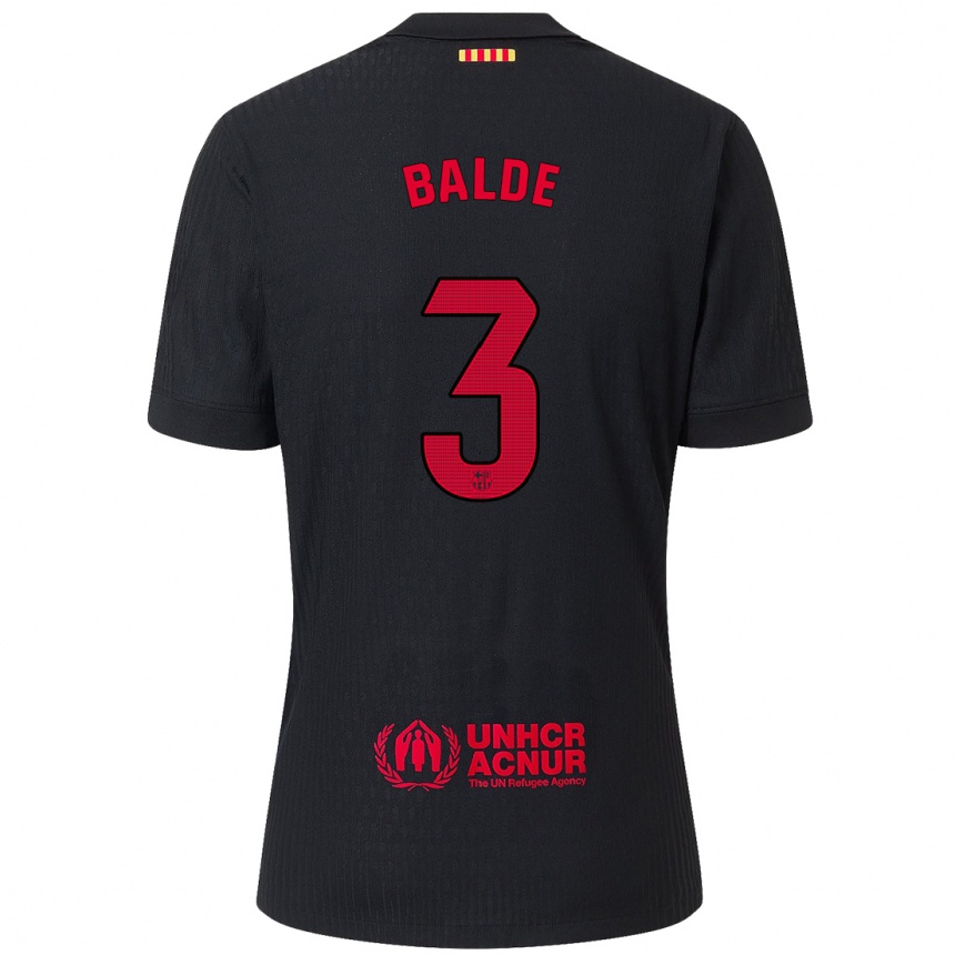 Enfant Football Maillot Alejandro Balde #3 Noir Rouge Tenues Extérieur 2024/25