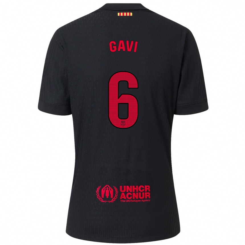 Enfant Football Maillot Gavi #6 Noir Rouge Tenues Extérieur 2024/25