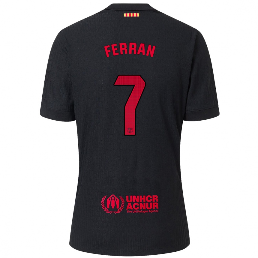 Enfant Football Maillot Ferran Torres #7 Noir Rouge Tenues Extérieur 2024/25