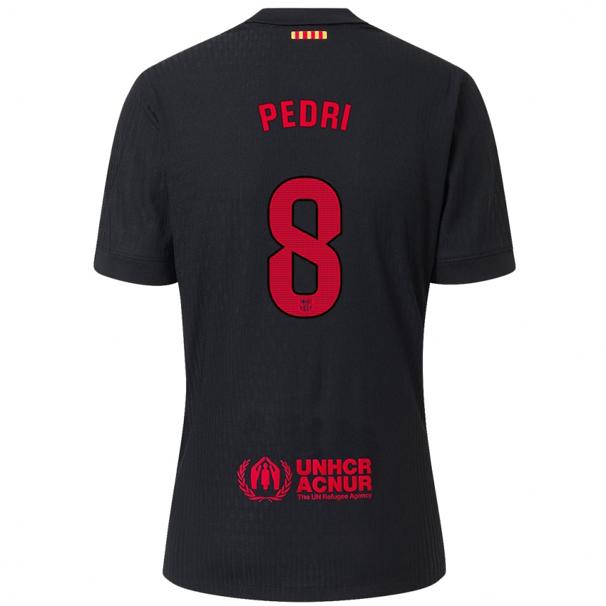 Enfant Football Maillot Pedri #8 Noir Rouge Tenues Extérieur 2024/25