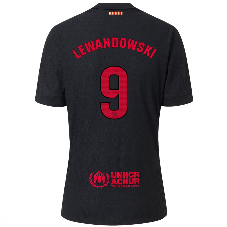 Enfant Football Maillot Robert Lewandowski #9 Noir Rouge Tenues Extérieur 2024/25