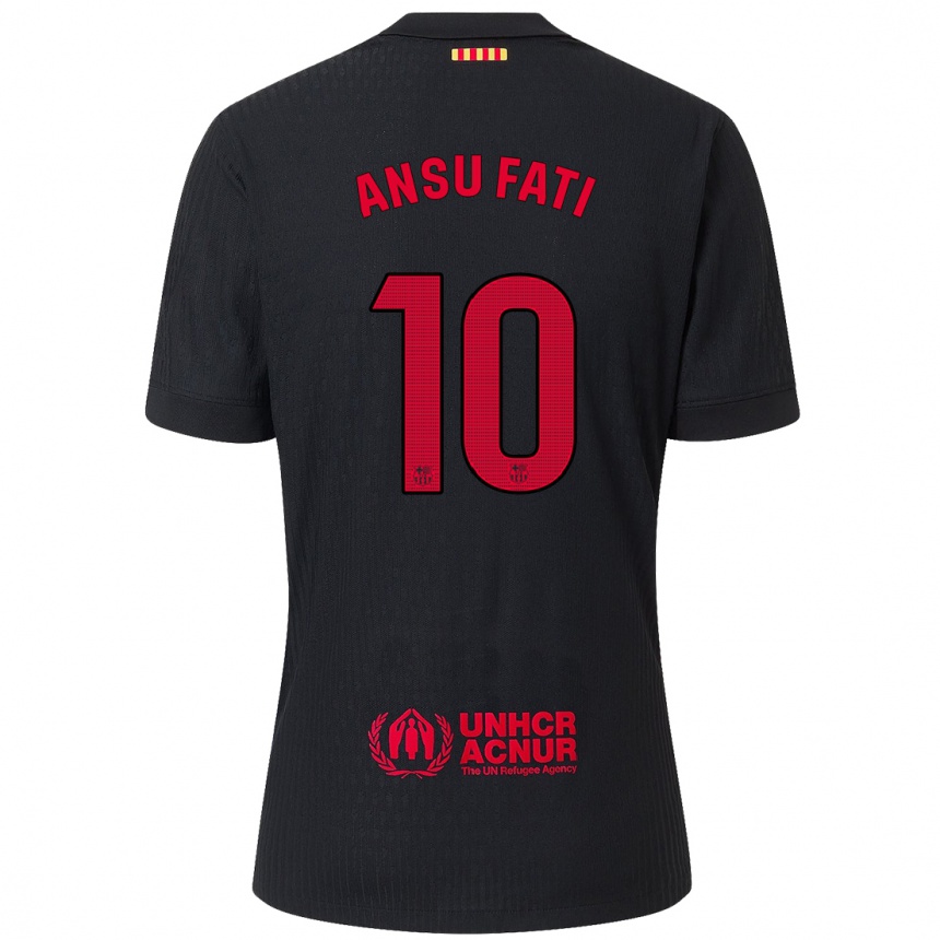 Enfant Football Maillot Ansu Fati #10 Noir Rouge Tenues Extérieur 2024/25