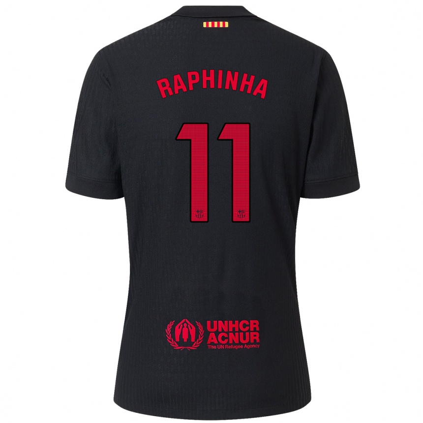 Enfant Football Maillot Raphinha #11 Noir Rouge Tenues Extérieur 2024/25