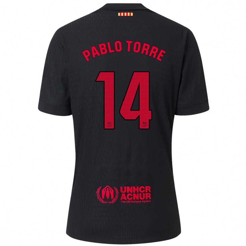 Enfant Football Maillot Pablo Torre #14 Noir Rouge Tenues Extérieur 2024/25