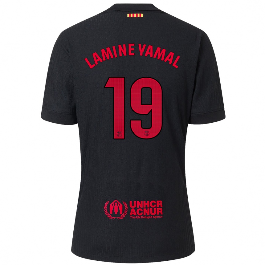 Enfant Football Maillot Lamine Yamal #19 Noir Rouge Tenues Extérieur 2024/25