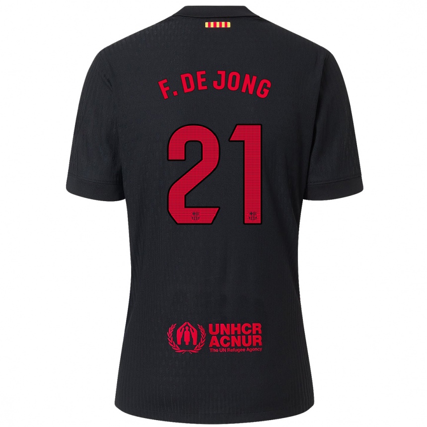 Enfant Football Maillot Frenkie De Jong #21 Noir Rouge Tenues Extérieur 2024/25