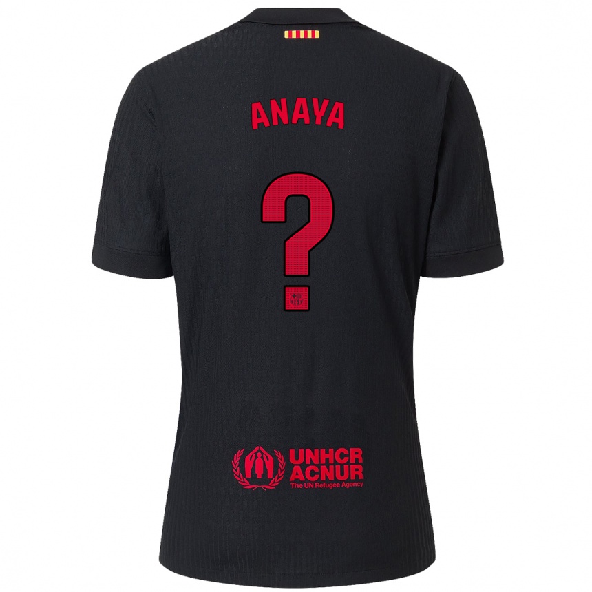 Enfant Football Maillot Joan Anaya #0 Noir Rouge Tenues Extérieur 2024/25