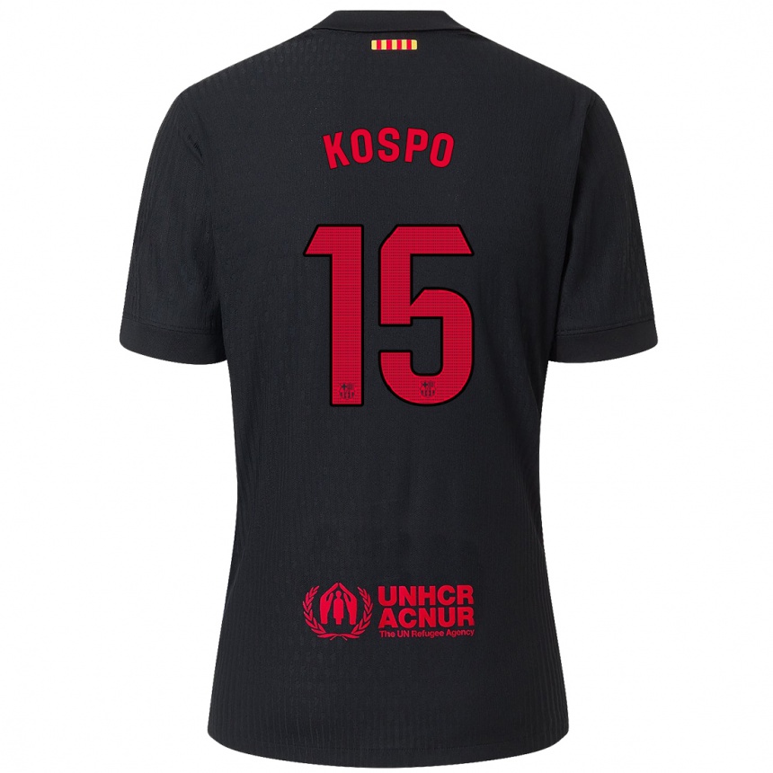 Enfant Football Maillot Eman Kospo #15 Noir Rouge Tenues Extérieur 2024/25