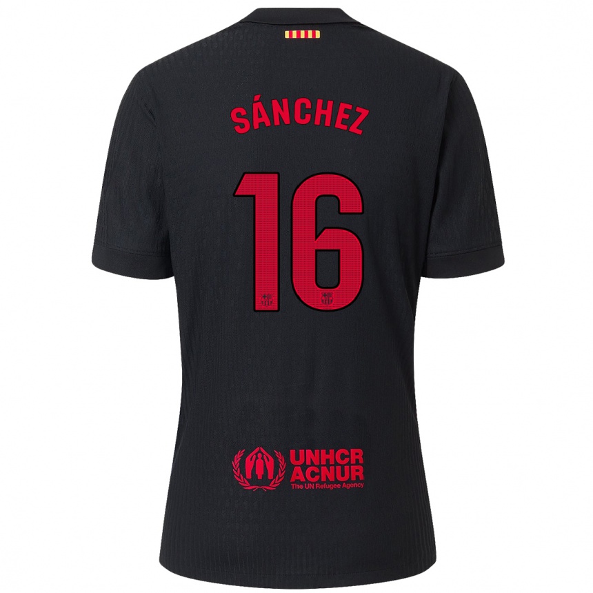 Enfant Football Maillot Edu Sánchez #16 Noir Rouge Tenues Extérieur 2024/25